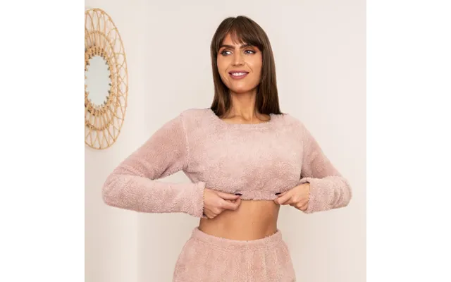 Ohs Teddy Fleece Long Sleeve Crop Top, Blush - Uk 14-16