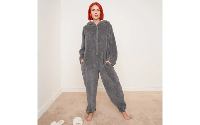 Ohs Teddy Fleece Onesie Jumpsuit, Grey - Uk 14-16