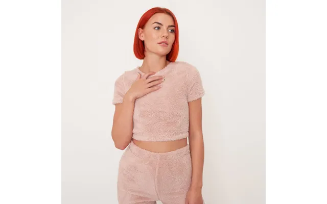 Ohs Teddy Fleece Short Sleeve Crop Top, Blush - Uk 14-16