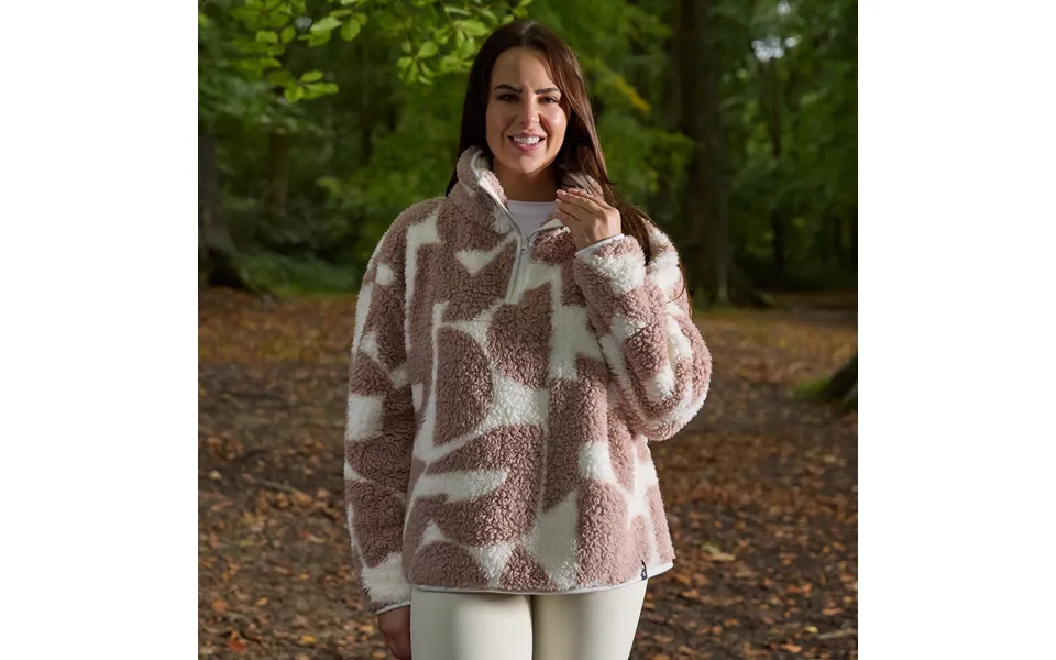 Ohs Teddy Geometric Print Half Zip Fleece, Beige - Small Medium