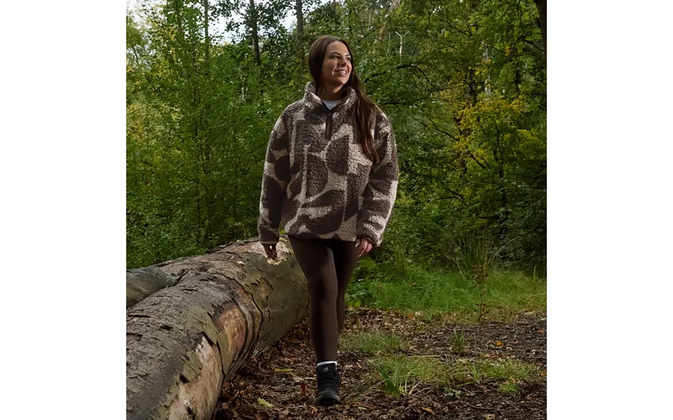 Ohs Teddy Geometric Print Half Zip Fleece, Brown Natural - Small Medium