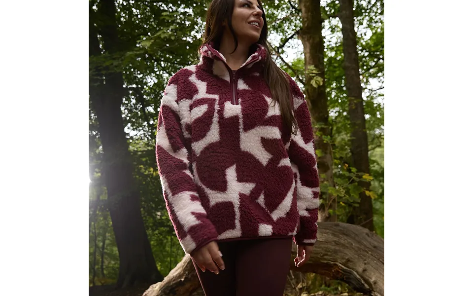 Ohs Teddy Geometric Print Half Zip Fleece, Burgundy White - Large Extra Large