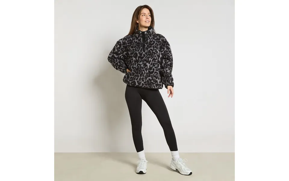 Ohs Teddy Leopard Print Half Zip Fleece, Charcoal - Large Extra Large