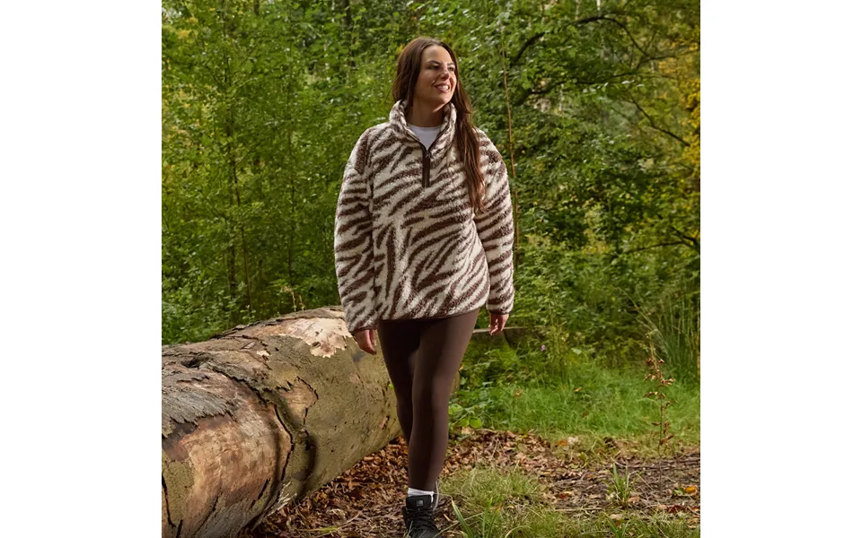 Ohs Teddy Zebra Print Half Zip Fleece, Brown - Small Medium