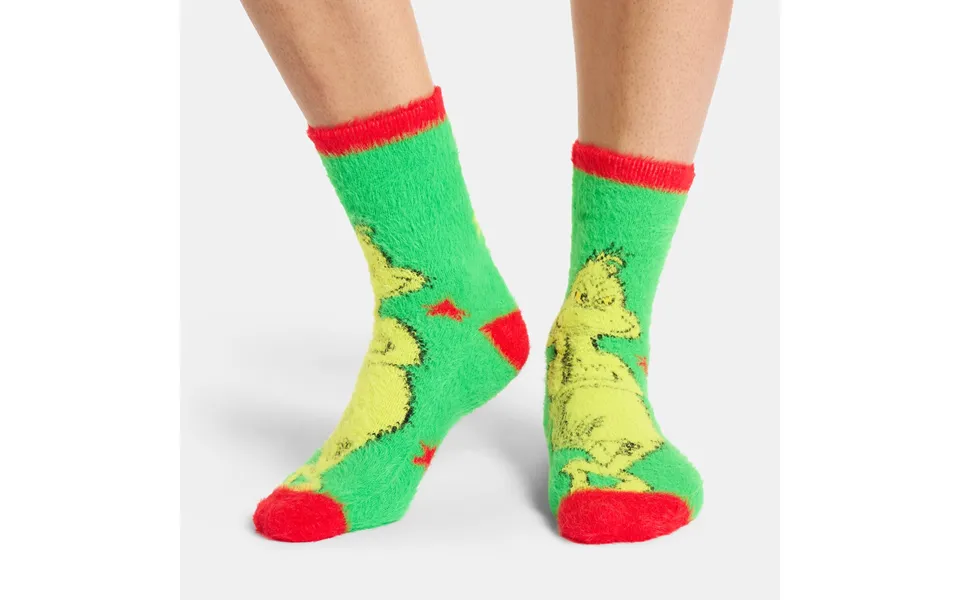 Ohs The Grinch Fluffy Socks, Green Red - 3 Pack