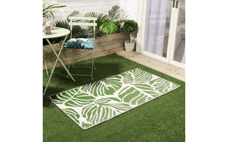 Ohs Tropical Print Reversible Outdoor Rug, Green White - 120 X 170cm