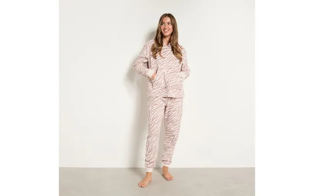 Ohs Zebra Print Fleece Hoodie Loungewear Set, Beige - Medium