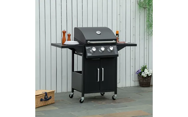Outsunny 3 Burner Gas Bbq - Black