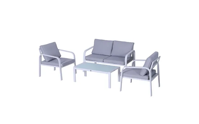 Outsunny Pe Rattan Table And Chairs Set, 4 Seater - White Grey product image