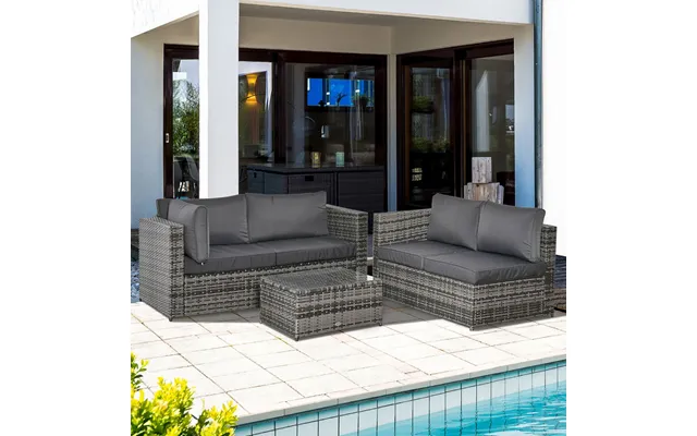 Outsunny Rattan Corner Sofa Set With Coffee Table, Grey - 4 Seater product image
