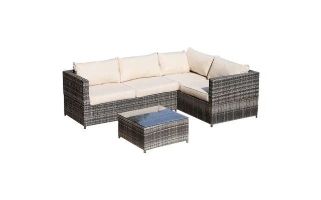 Outsunny Rattan Corner Sofa Set With Coffee Table, Grey Beige - 4 Seater