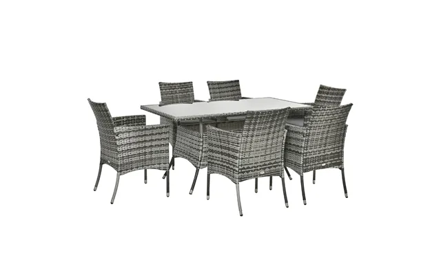 Outsunny Rattan Garden Furniture Dining Set, Grey - 7pc