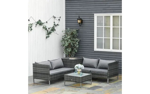 Outsunny Rattan Garden Furniture Sofa Set, Mixed Grey - 4 Seater