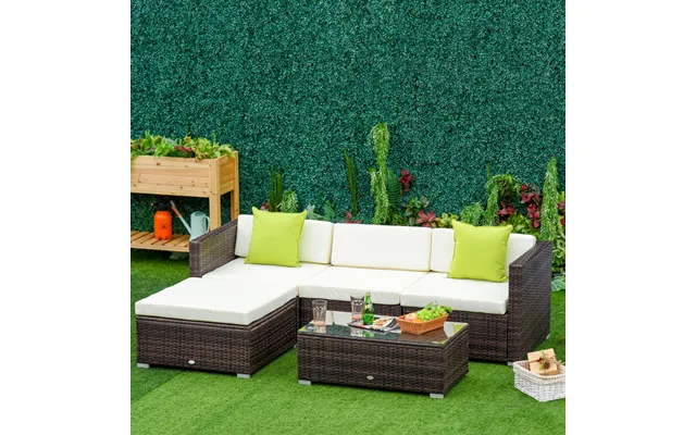 Outsunny Rattan Garden Sectional Sofa Set, Brown - 4 Seater