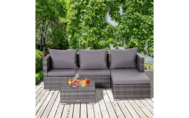 Outsunny Rattan L Shaped Sofa Set, Grey - 4 Seater product image