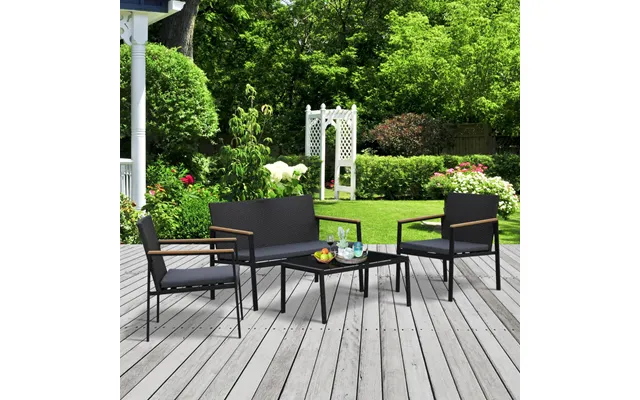 Outsunny Rattan Sofa And Chairs Set, 4 Piece - Black
