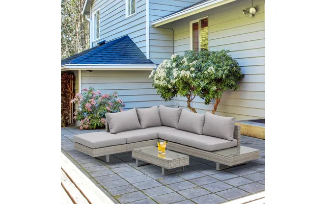 Outsunny Rattan Wicker Corner Sofa Set, Light Grey - 5 Seater