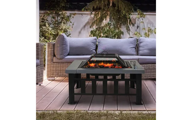 Outsunny Square Metal Fire Pit With Cover - Black Grey