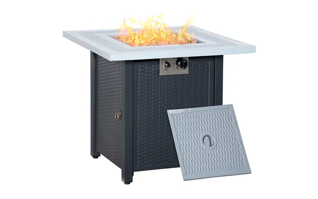 Outsunny Square Propane Gas Fire Pit Table - Black Grey
