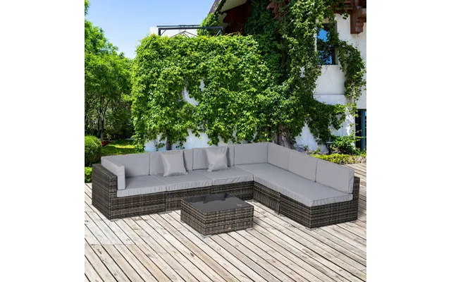 Outsunny Wicker Rattan Sectional Sofa Furniture Set, Grey - 6 Seater product image