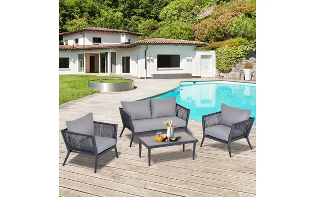 Outsunny Wicker Rattan Sofa Set With Coffee Table, Charcoal - 4 Seater product image