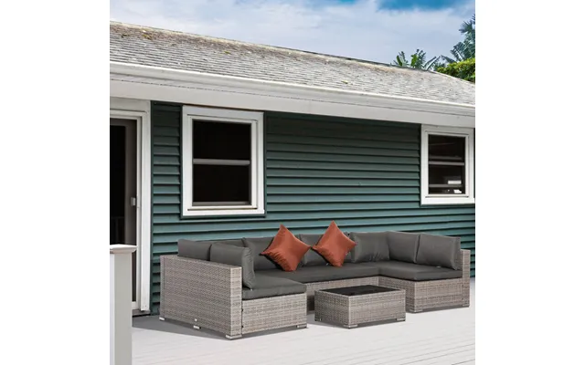 Outsunny Wicker Rattan Sofa Set With Coffee Table, Grey - 6 Seater