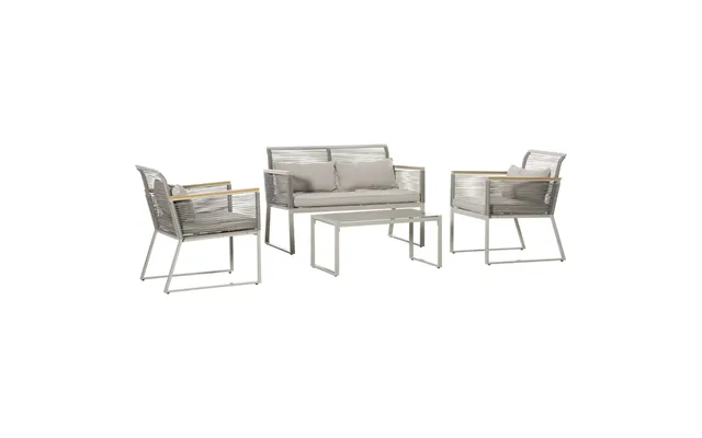 Outsunny Wicker Sofa Set With Tempered Glass Table, Grey - 4 Seater