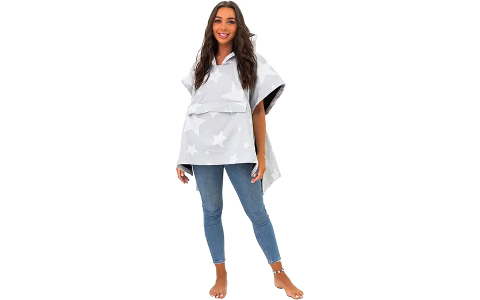 Waterproof 3 In 1 Star Print Towel Poncho - Grey