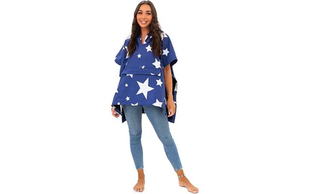 Waterproof 3 In 1 Star Print Towel Poncho, Navy - One Size product image