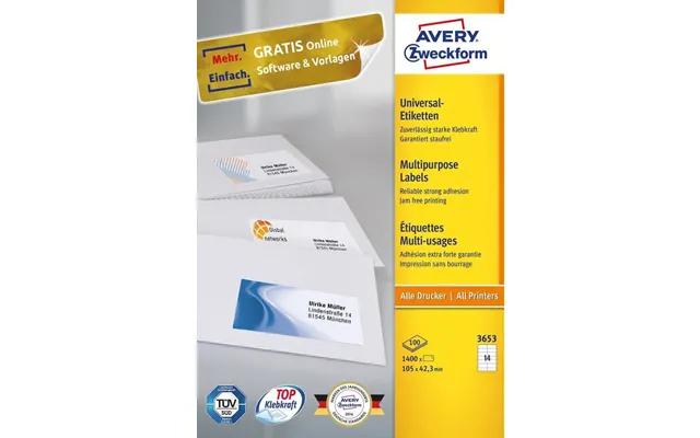 Avery 3653 Self-adhesive Label Rectangle Permanent White 1400 Pc S