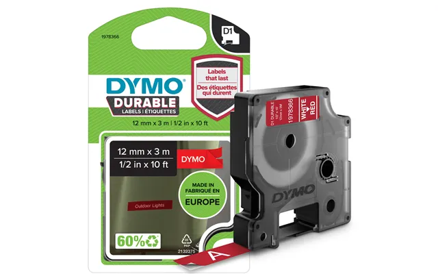 Dymo 1978366 Directlabel-etikettes White On Red Vinyl 12mm X 5