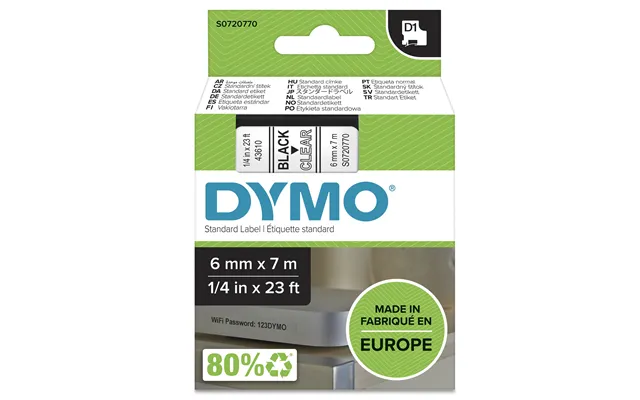 Dymo 43610 S0720770 Directlabel-etikettes Black On Transparent 6mm X 7