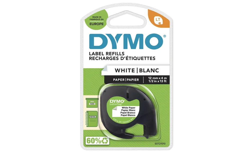 Dymo 91200 S0721510 Directlabel-etikettes Black On White 12mm X 4m For