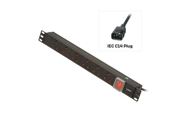 Lindy 1u 6 Way Uk Sockets. Horizontal Pdu With Iec C14 Cable