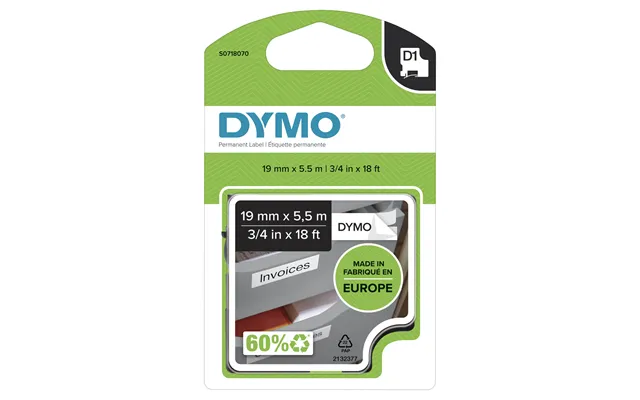 Dymo 16960 S0718070 Directlabel-etikettes Polyester Black On White 19m