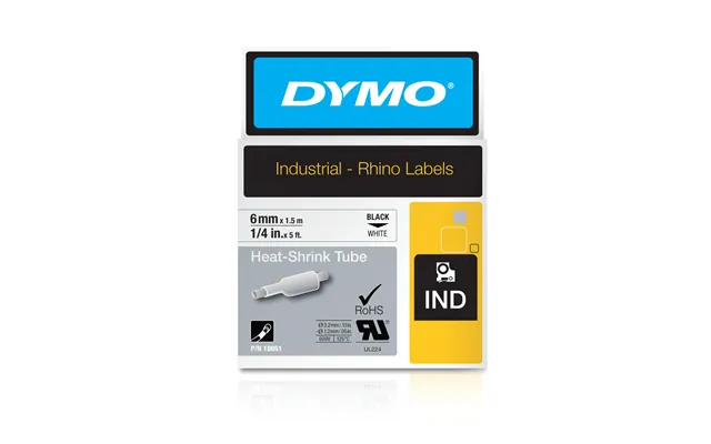 Dymo 18051 S0718260 Heat Shrink Tubes Black White 6mm X 1.5m For Dym