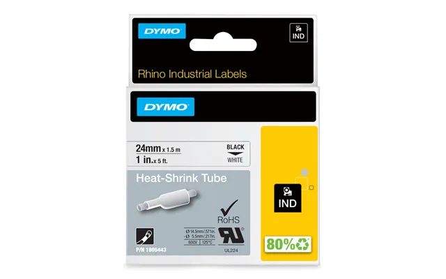 Dymo 1805443 S0718340 Heat Shrink Tubes Black On White 24mm X 1