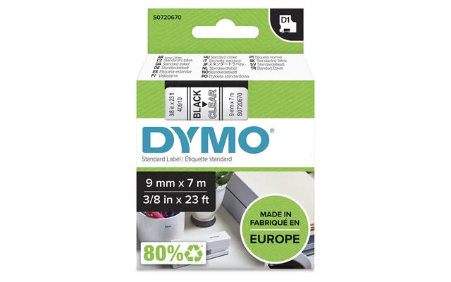Dymo 40910 S0720670 Directlabel-etikettes Black On Transparent 9mm X 7