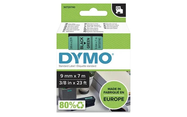 Dymo 40919 S0720740 Directlabel-etikettes Black On Green 9mm X 7m For
