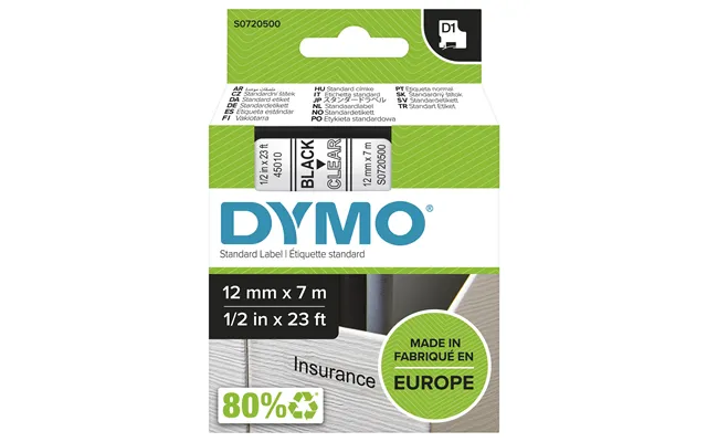 Dymo 45010 S0720500 Directlabel-etikettes Black On Transparent 12mm X