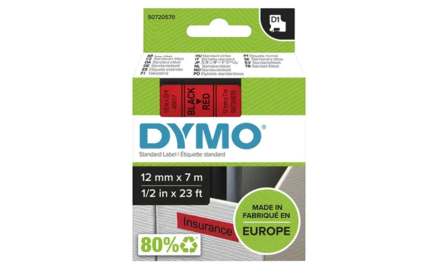 Dymo 45017 S0720570 Directlabel-etikettes Black On Red 12mm X 7m For D