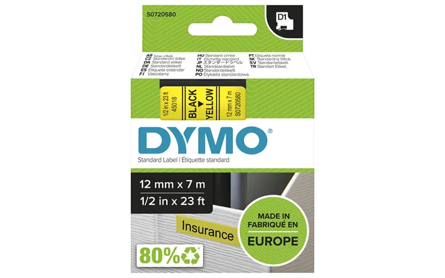 Dymo 45018 S0720580 Directlabel-etikettes Black On Yellow 12mm X 7m Fo