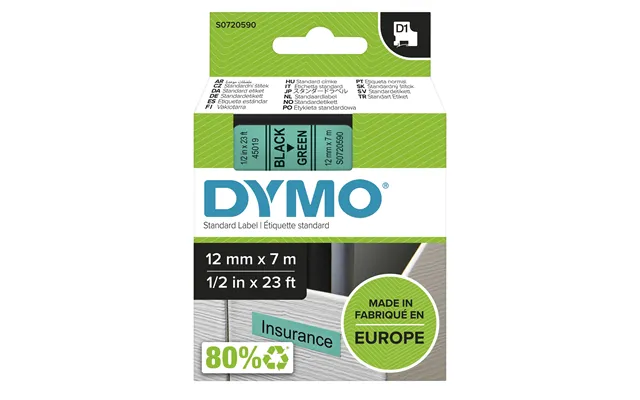 Dymo 45019 S0720590 Directlabel-etikettes Black On Green 12mm X 7m For