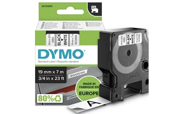 Dymo 45803 S0720830 Directlabel-etikettes Black On White 19mm X 7m For