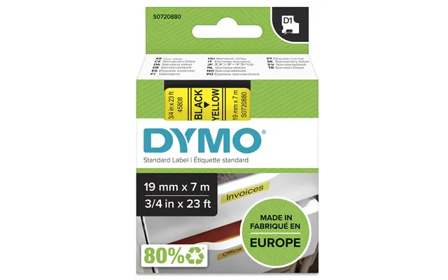 Dymo 45808 S0720880 Directlabel-etikettes Black On Yellow 19mm X 7m Fo