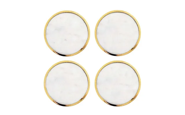 Hilke Collection Hilke Collection Coaster 4-pack White Marble-solid Brass