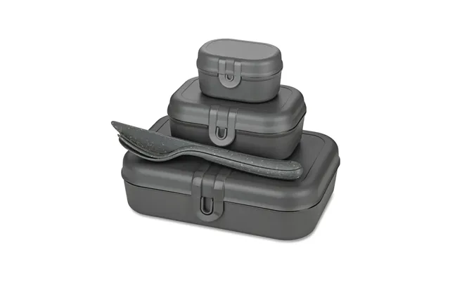 Koziol Pascal Ready Set 3x Lunch Box And Cutlery Natural Ash Grey
