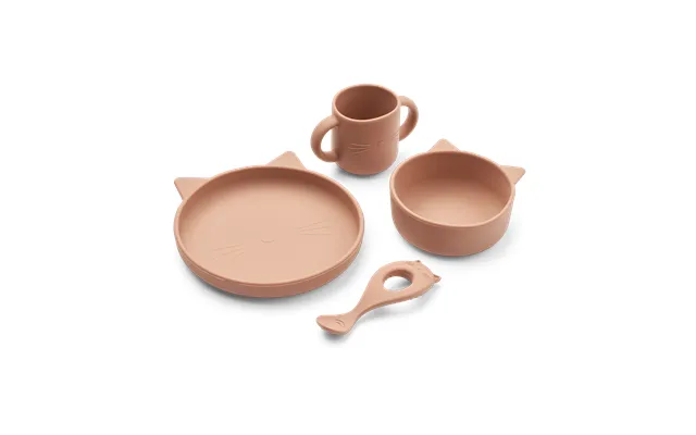 Liewood Vivi Serve Set Silicone 4 Pieces Cat Dark Rose