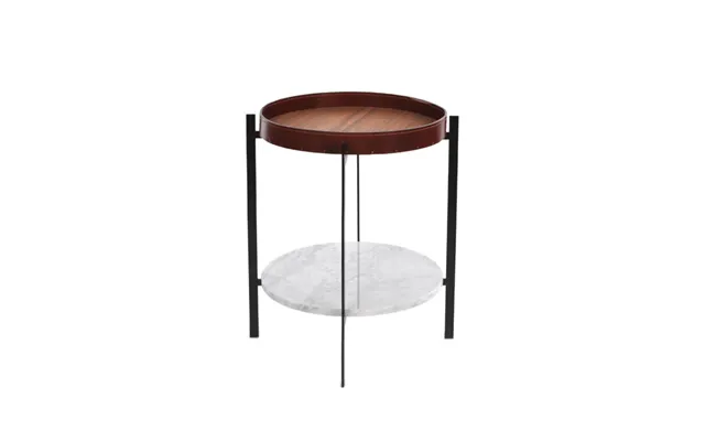 Ox Denmarq Deck Tray Table Teak. Black Stand. White Marbleshelf