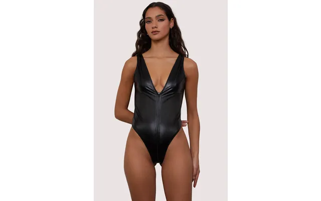 Arya Black Pvc Cut Out Zip Up Body Uk 8 Wolf & Whistle After Dark